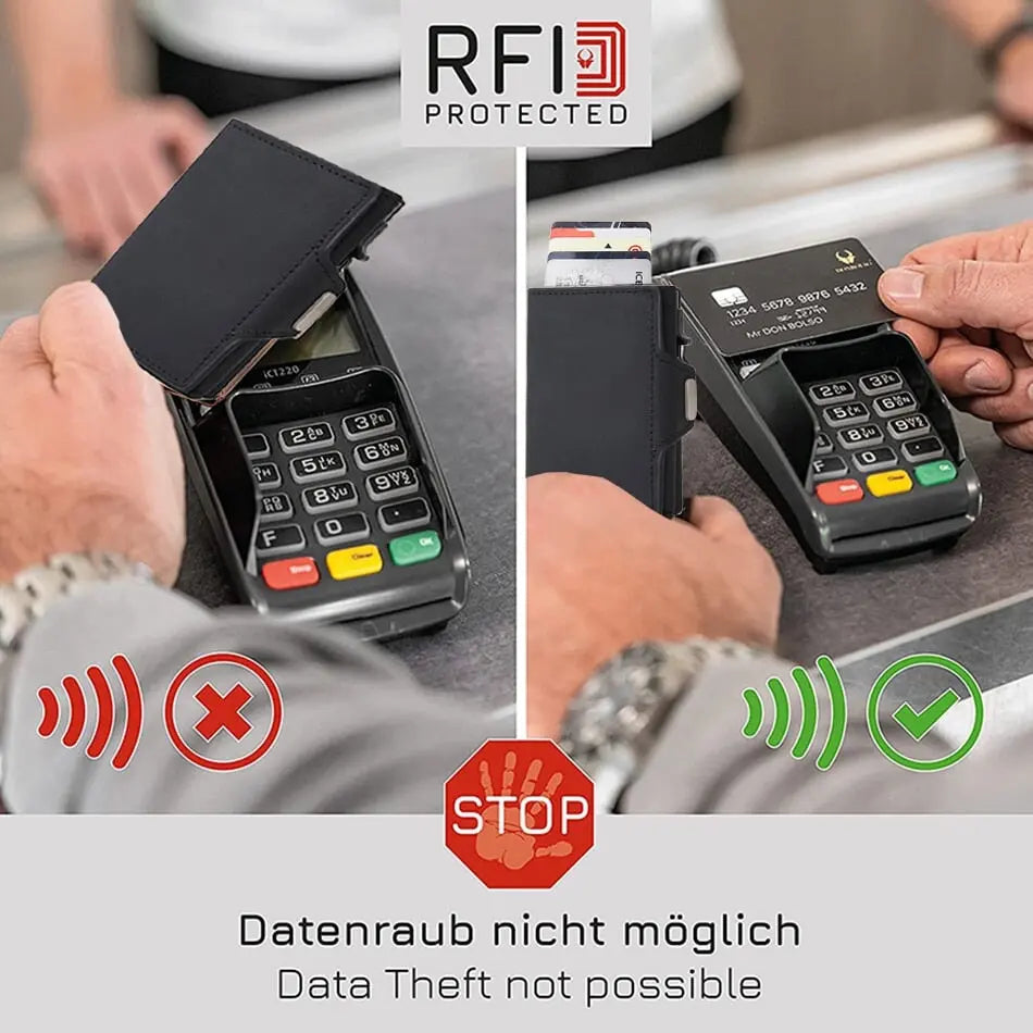 Mini Portemonnaie Geldbörse mit RFID Schutz und Münzfach aus echtem Leder Mini Portemonnaie Geldbörse mit RFID Schutz und Münzfach aus echtem Leder